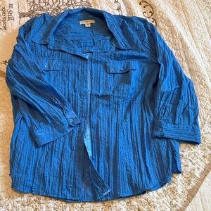 Coldwater Creek Bright Blue Textured Button-Front Shirt Jacket